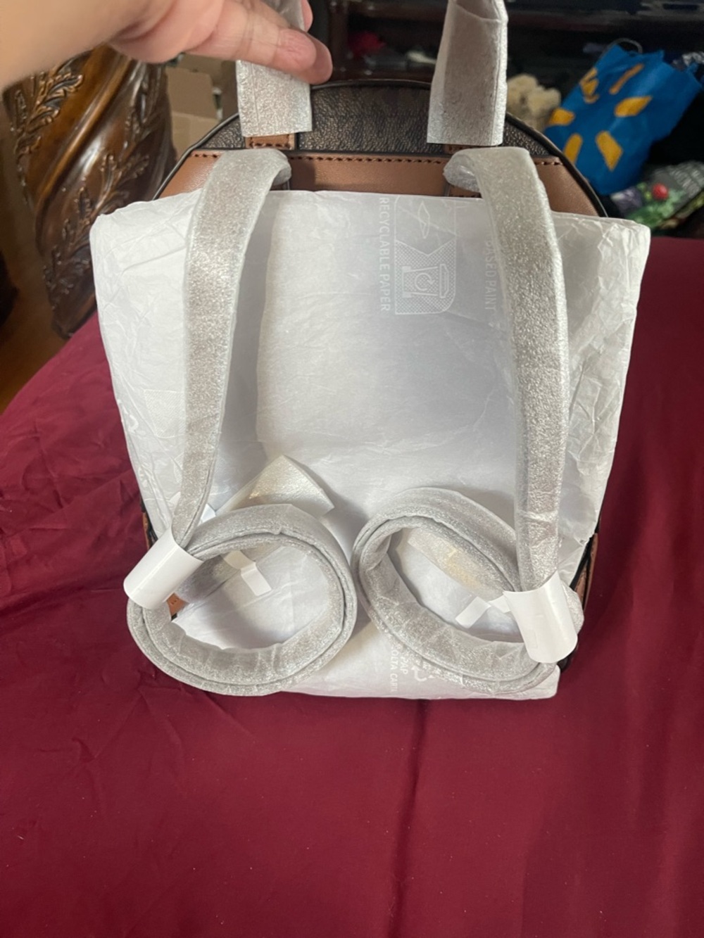 Michael Kors Brown MK Signature Mini Backpack with Tan Trim - Picture 2 of 2